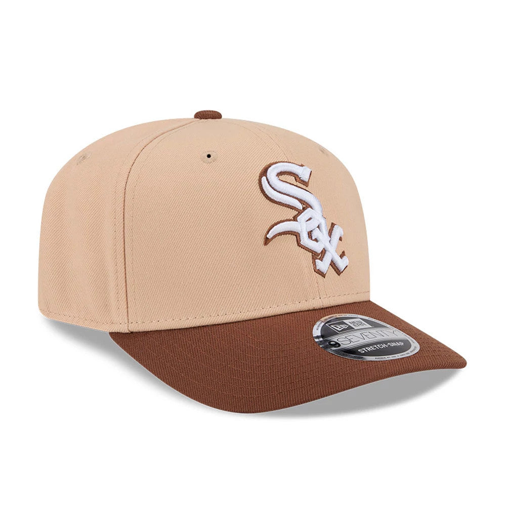 Pictured is this MLB Candied Pecan Chicago White Sox 9SEVENTY Stretch Snap cap in beige. 4
