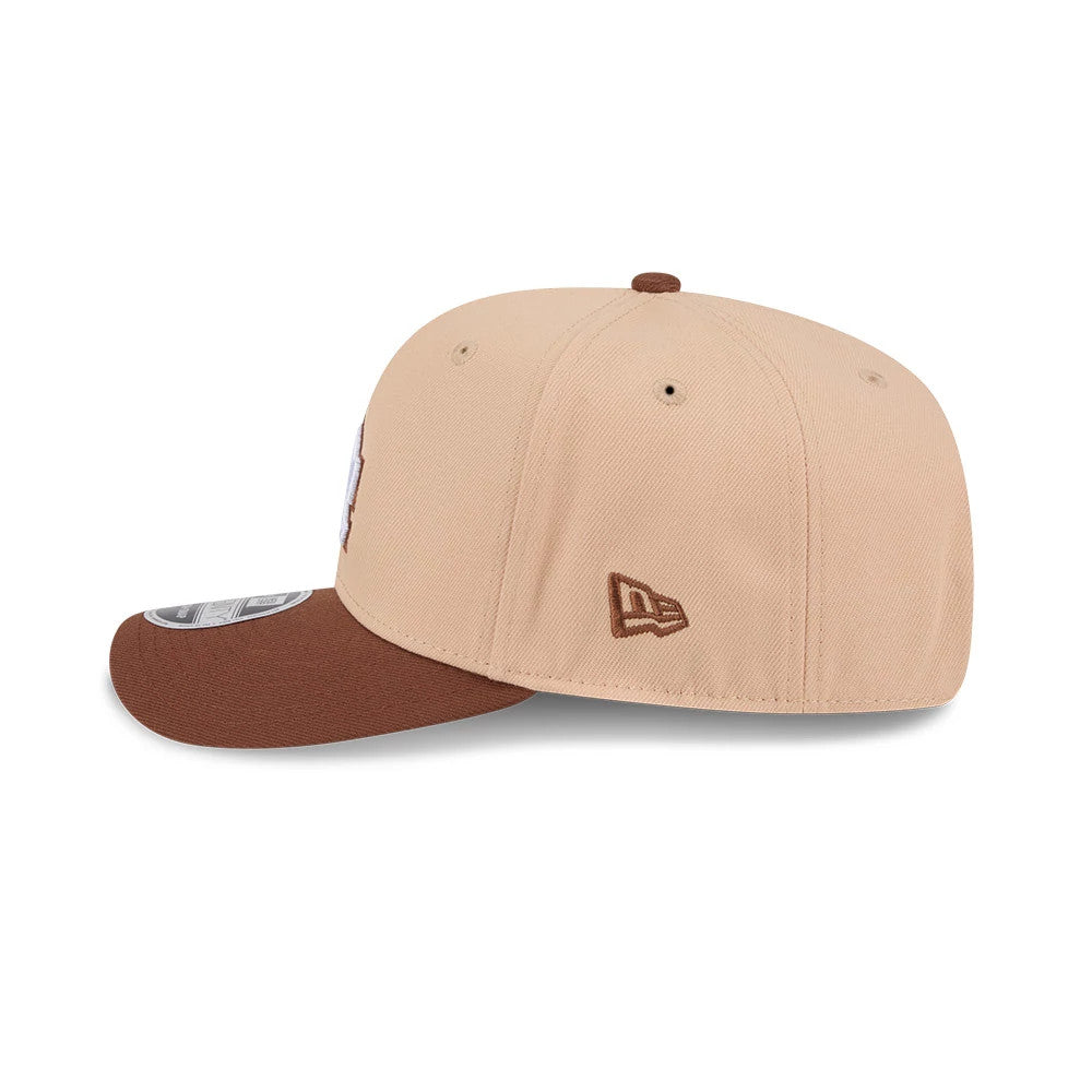Pictured is this MLB Candied Pecan LA Dodgers 9SEVENTY Stretch Snap cap in beige. 4