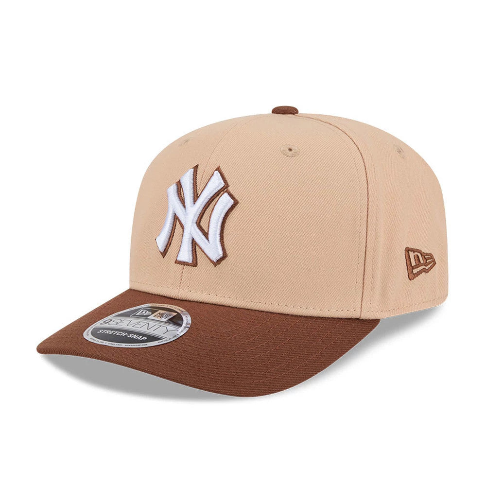 Pictured is this MLB Candied Pecan New York Yankees 9SEVENTY Stretch Snap cap in beige. 1