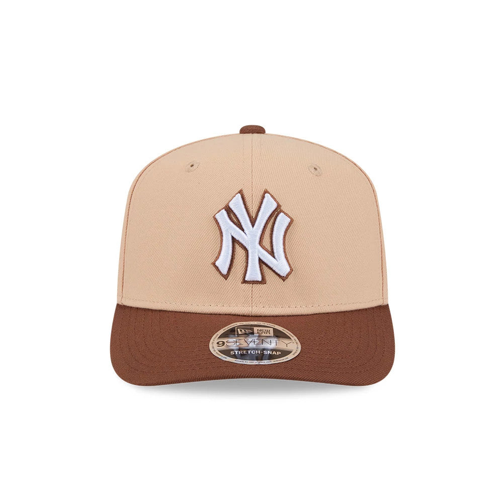 Pictured is this MLB Candied Pecan New York Yankees 9SEVENTY Stretch Snap cap in beige. 3