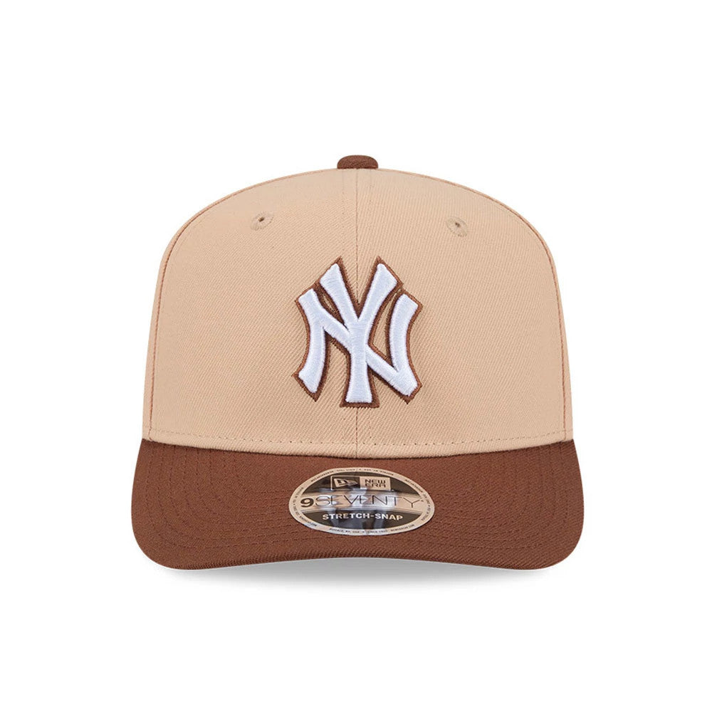 Pictured is this MLB Candied Pecan New York Yankees 9SEVENTY Stretch Snap cap in beige. 3