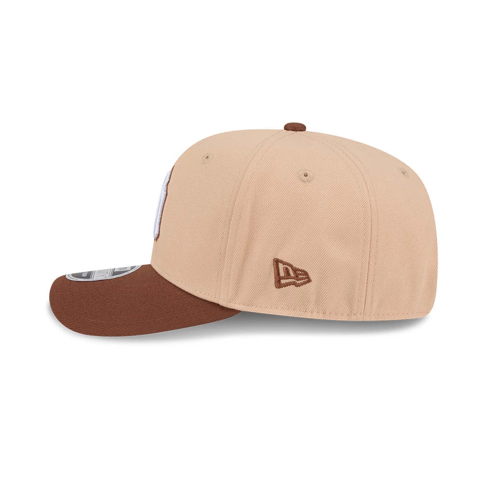 Pictured is this MLB Candied Pecan New York Yankees 9SEVENTY Stretch Snap cap in beige. 4