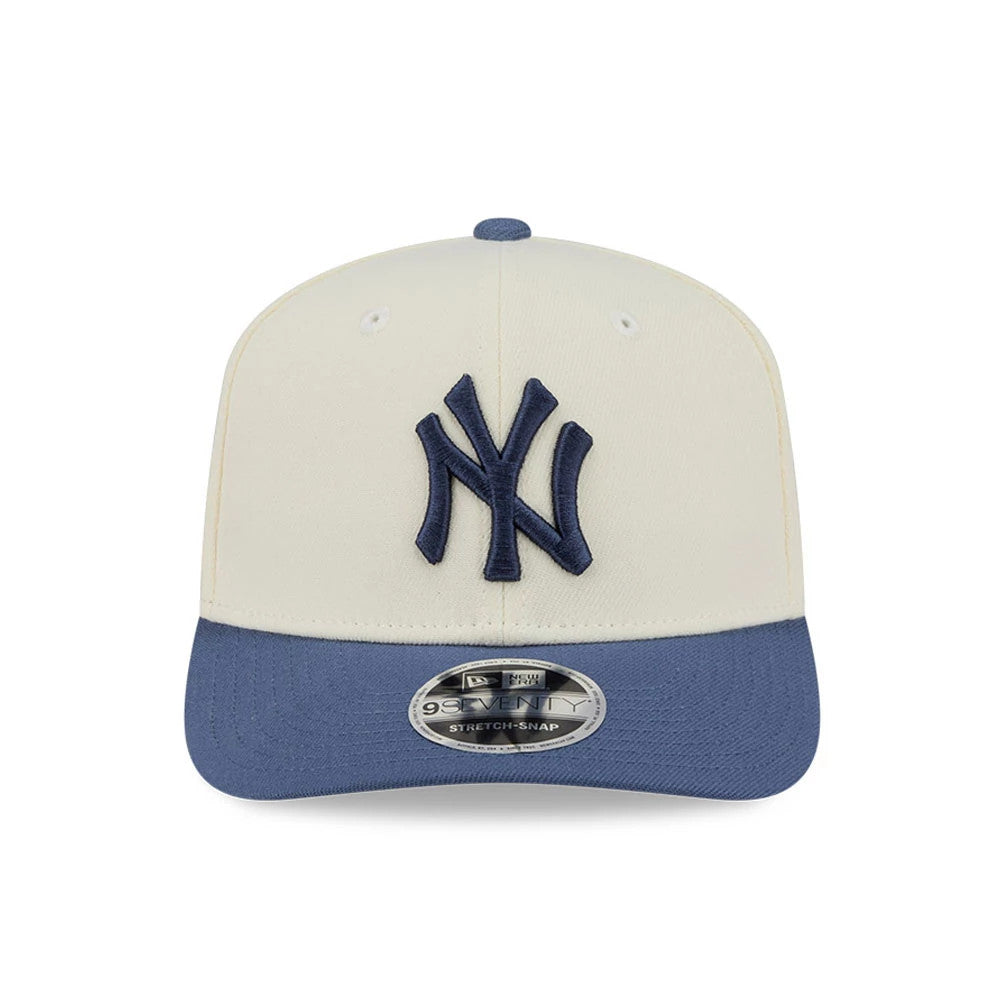 Pictured is this MLB Slate Stone New York Yankees 9SEVENTY Stretch Snap cap in cream & dark blue. 3