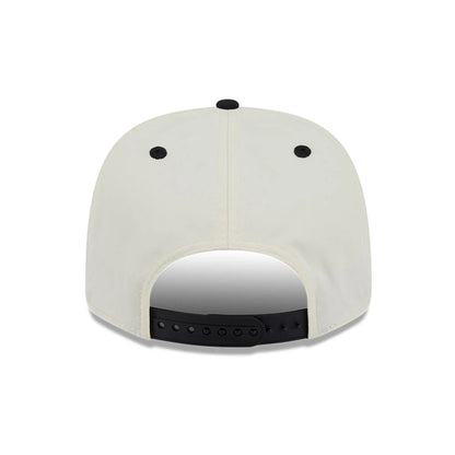 Pictured is this New Era Linear Logo 9SEVENTY Stretch Snap cap in white. 7