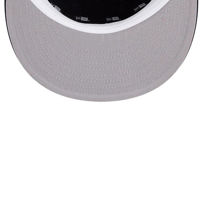 New Era New York Yankees MLB Cooperstown Navy Pillbox Adjustable Cap, inside view showing the grey undervisor, black sweatband with New Era logos, and black taping with white text lining the interior.