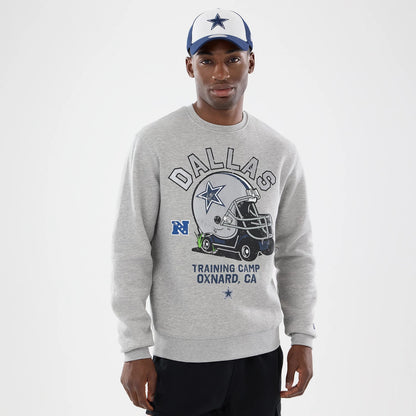 The model is wearing this NFL Training 2026 Dallas Cowboys Crew Neck Sweater in grey. 1