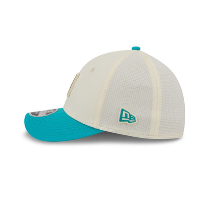 Pictured is this NFL Training 2026 Miami Dolphins 39THIRTY M-Crown Stretch Fit cap in white. 5