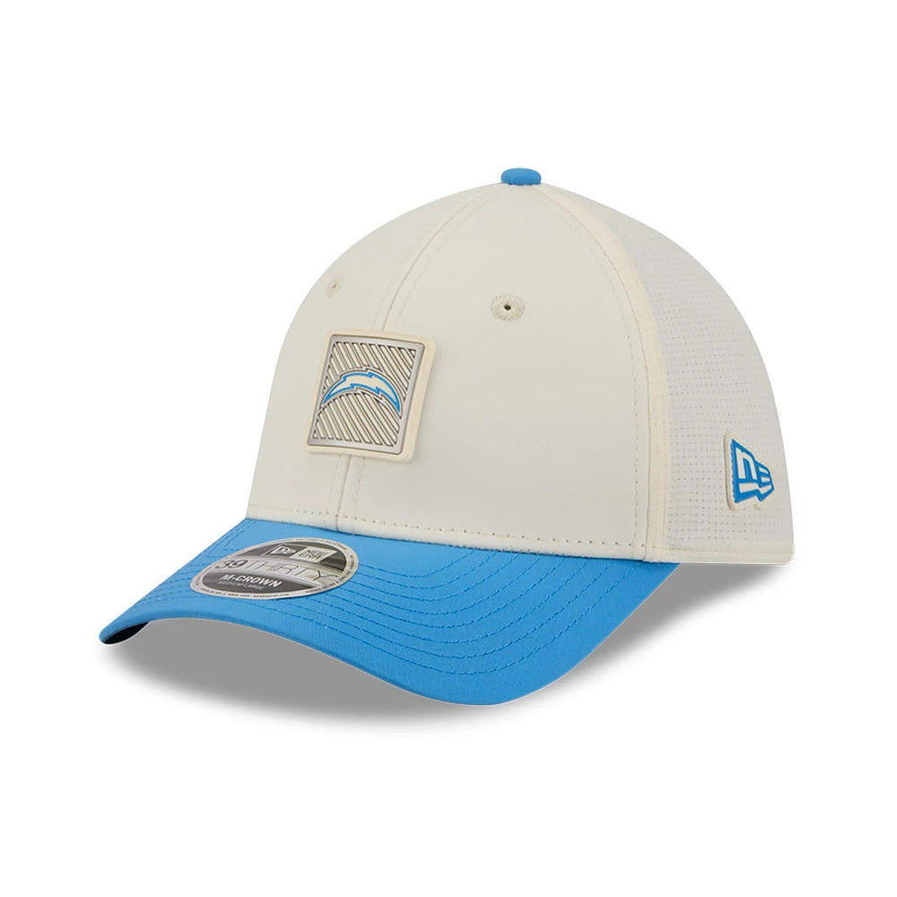 Pictured is this NFL Training 2026 Los Angeles Chargers 39THIRTY M-Crown Stretch Fit cap in white. 3