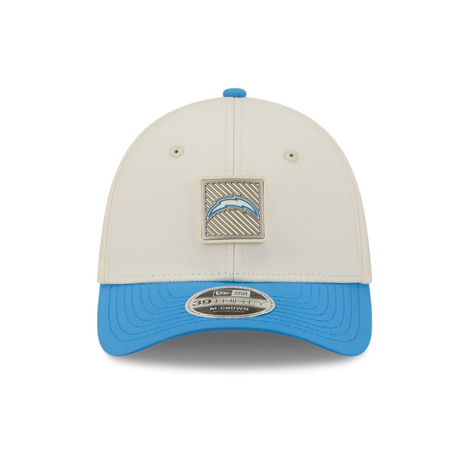 Pictured is this NFL Training 2026 Los Angeles Chargers 39THIRTY M-Crown Stretch Fit cap in white. 2