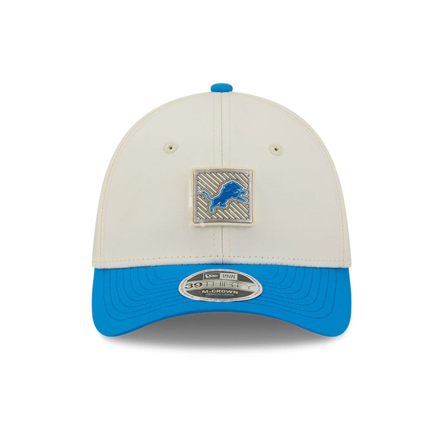 Pictured is this NFL Training 2026 Detroit Lions 39THIRTY M-Crown Stretch Fit cap in white. 2