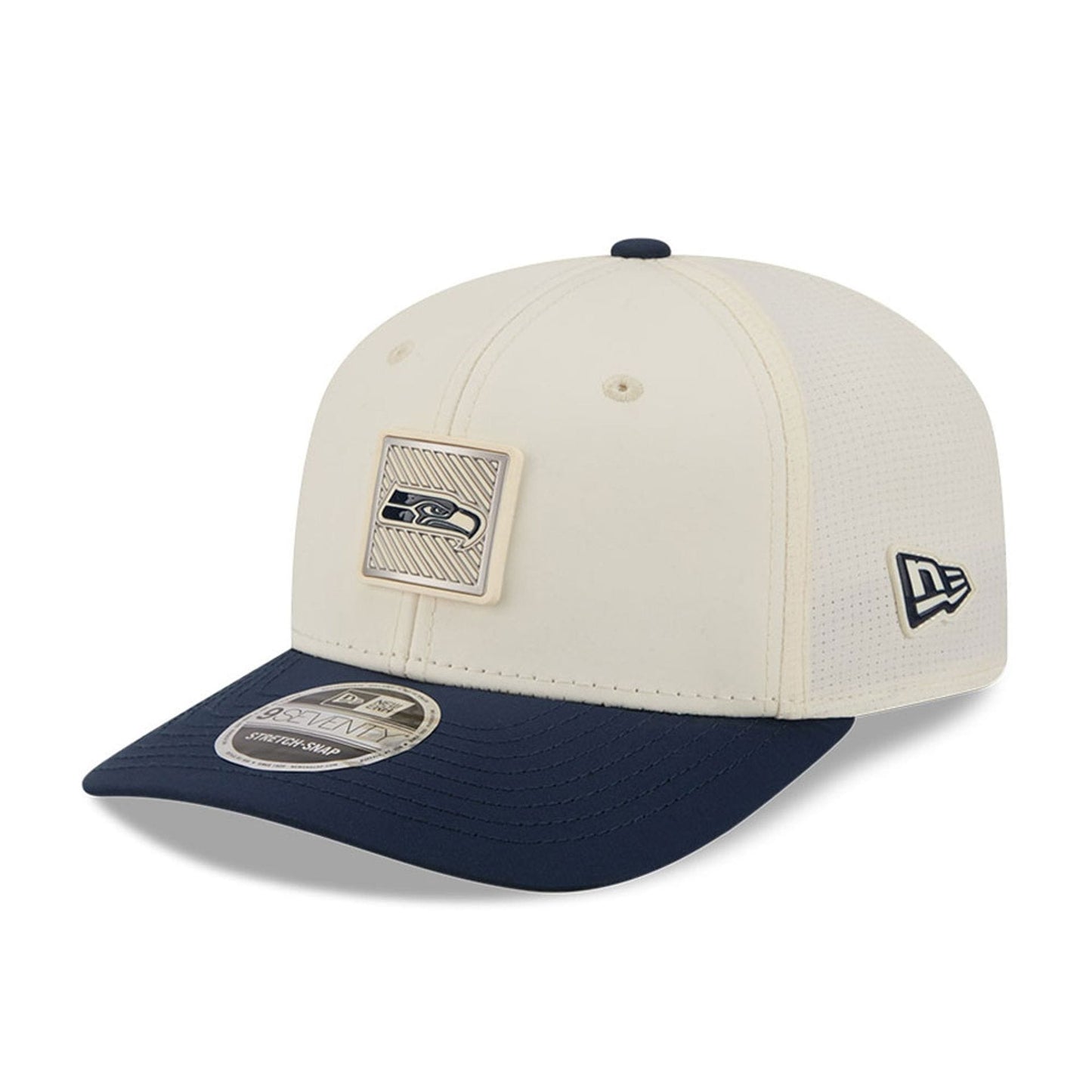 Pictured is this NFL Training 2026 Seattle Seahawks 9SEVENTY Stretch Snap cap in white. 3