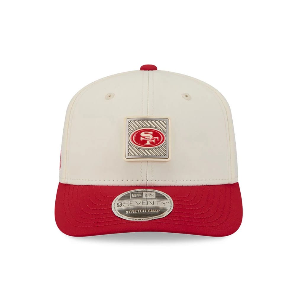 Pictured is this NFL Training 2026 San Francisco 49ers 9SEVENTY Stretch Snap cap in white. 2