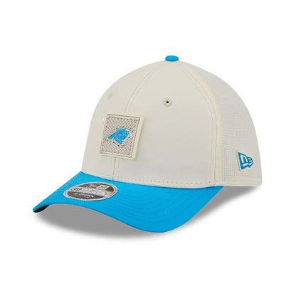Pictured is this NFL Training 2026 Carolina Panthers 39THIRTY M-Crown Stretch Fit cap in white. 3