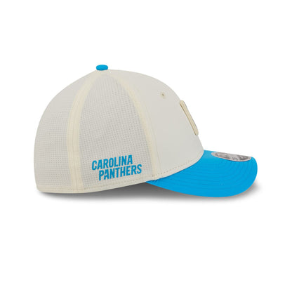 Pictured is this NFL Training 2026 Carolina Panthers 39THIRTY M-Crown Stretch Fit cap in white. 4