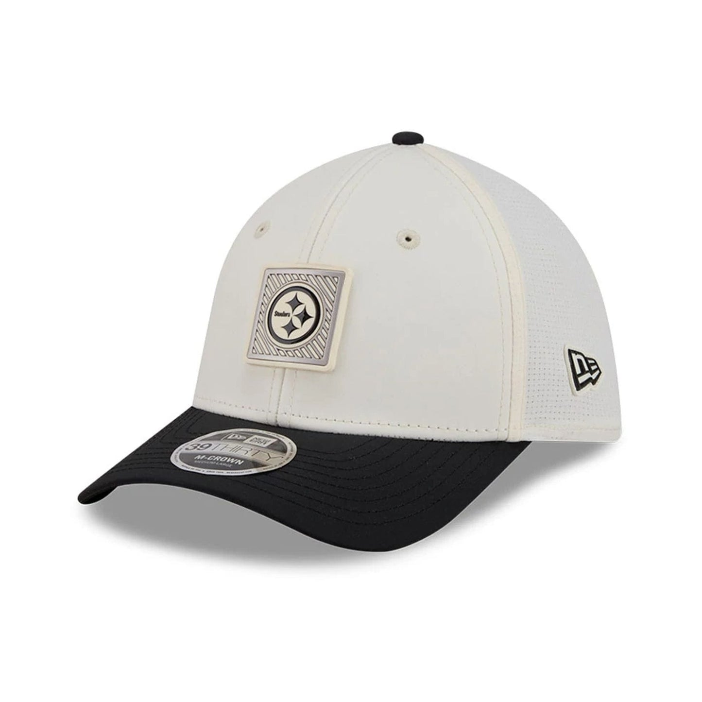 Pictured is this NFL Training 2026 Pittsburgh Steelers 39THIRTY M-Crown Stretch Fit cap in white. 3