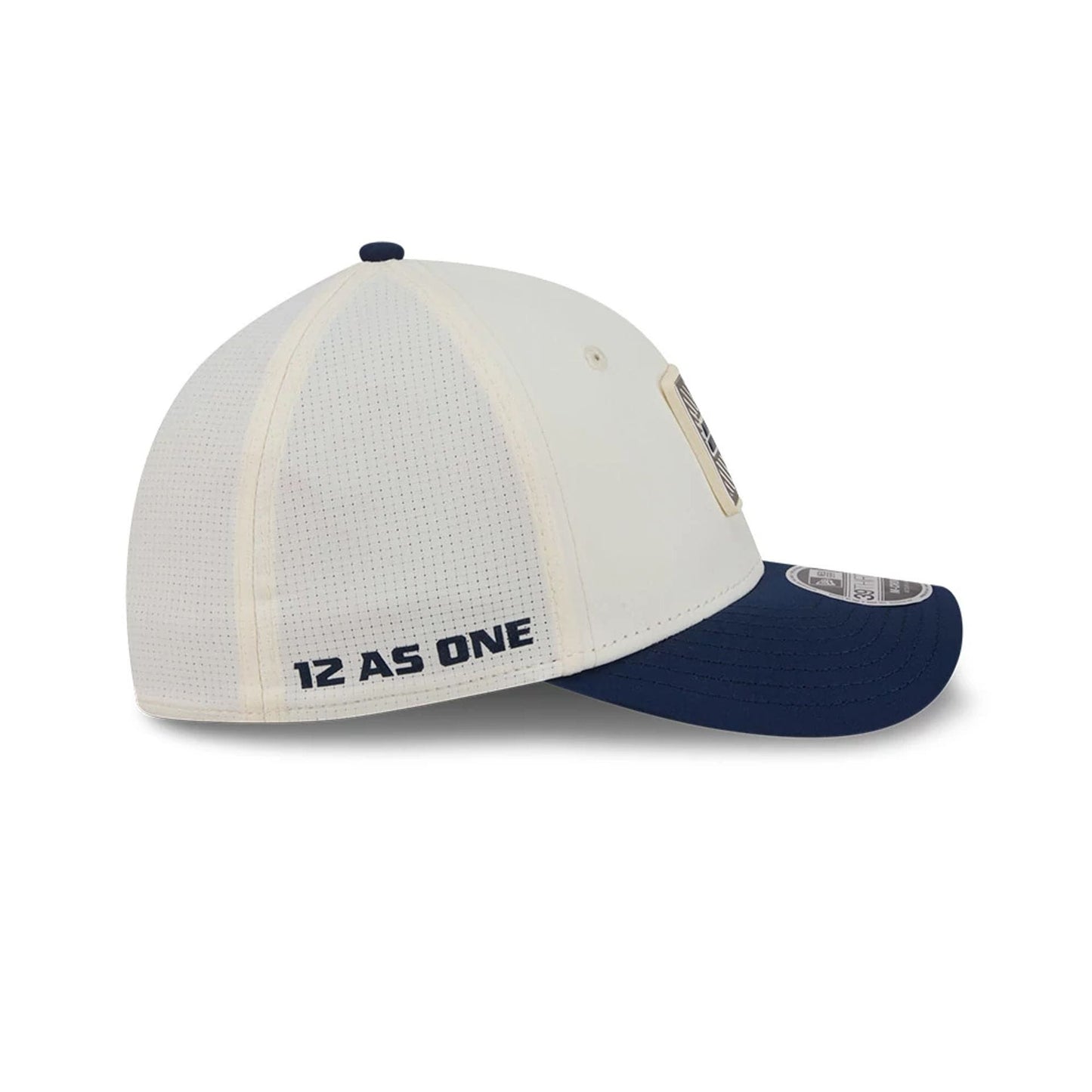Pictured is this NFL Training 2026 Seattle Seahawks 39THIRTY M-Crown Stretch Fit cap in white. 4