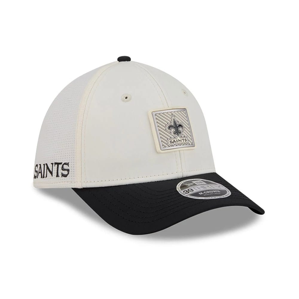 Pictured is this NFL Training 2026 New Orleans Saints 39THIRTY M-Crown Stretch Fit cap in white. 1