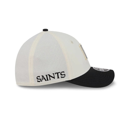 Pictured is this NFL Training 2026 New Orleans Saints 39THIRTY M-Crown Stretch Fit cap in white. 4