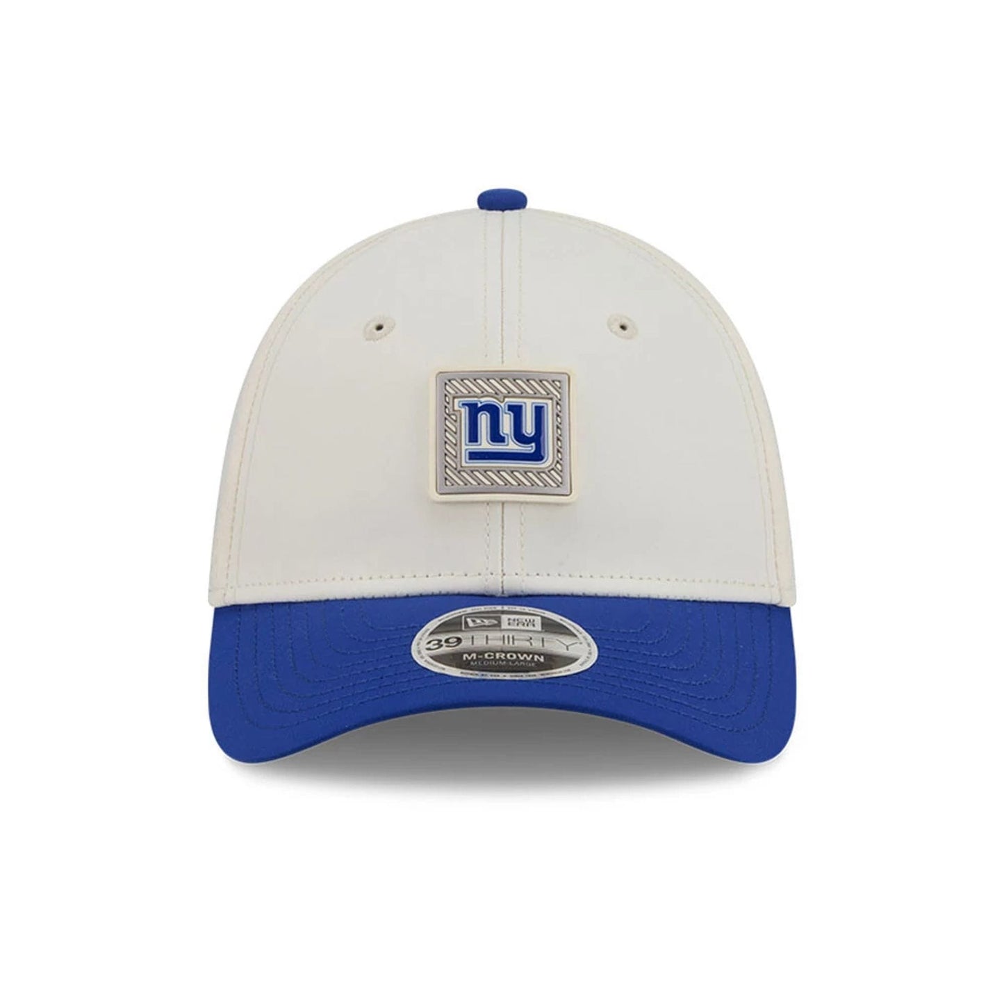 Pictured is this NFL Training 2026 New York Giants 39THIRTY M-Crown Stretch Fit cap in white. 2
