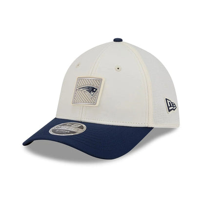 Pictured is this NFL Training 2026 New England Patriots 39THIRTY M-Crown Stretch Fit cap in white. 3