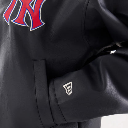 The model is wearing this Womens MLB New York Yankees Collared Jacket in navy. 6