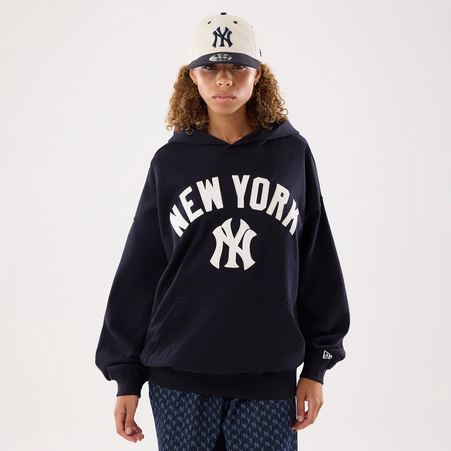 Womens MLB New York Yankees Navy Oversized Pullover Hoodie | NEC EU