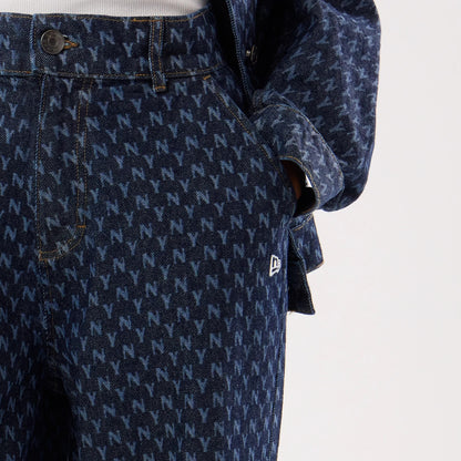 The model is wearing this Womens MLB Denim New York Yankees Wide Leg Trousers in navy. 4
