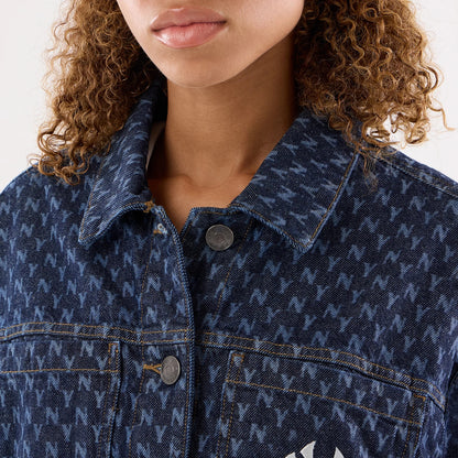 The model is wearing this Womens MLB Denim New York Yankees Jacket in navy. 3