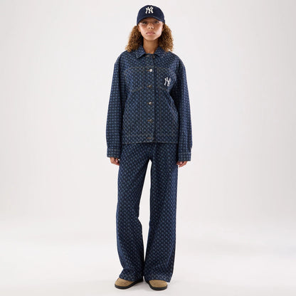 The model is wearing this Womens MLB Denim New York Yankees Jacket in navy. 8