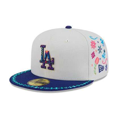 Pictured is this MLB Heritage LA Dodgers 59FIFTY Fitted cap in light beige. 1