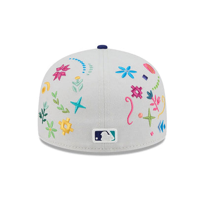 Pictured is this MLB Heritage LA Dodgers 59FIFTY Fitted cap in light beige. 3