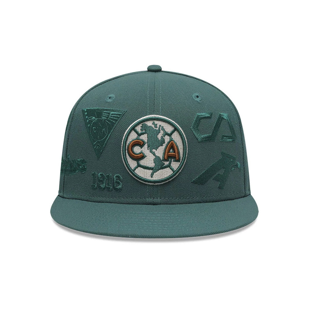 Pictured is this Liga MX All Over Club America 59FIFTY Fitted cap in dark green. 2