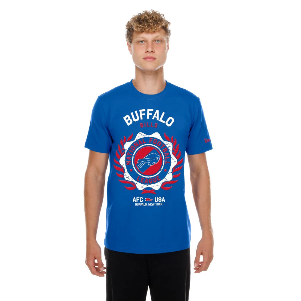 The model is wearing this NFL Buffalo Bills T-Shirt in blue. 1