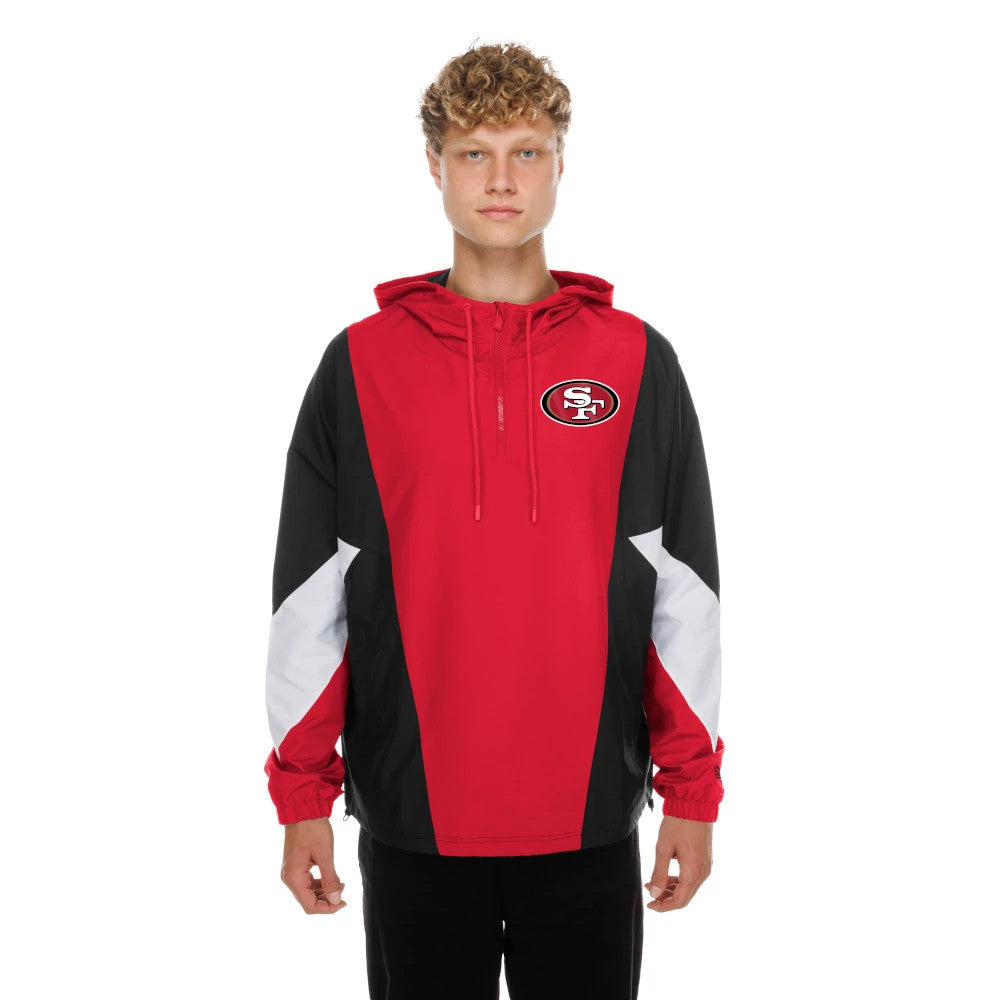 The model is wearing this NFL San Francisco 49ers Windbreaker Jacket in red. 1