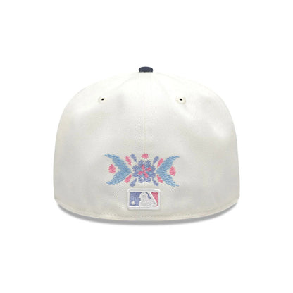 Pictured is this MLB Day Of The Dead New York Yankees 59FIFTY Fitted cap in light beige & dark blue. 4