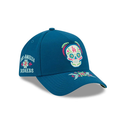 Pictured is this MLB Day Of The Dead LA Dodgers 9FORTY A-Frame cap in blue. 1