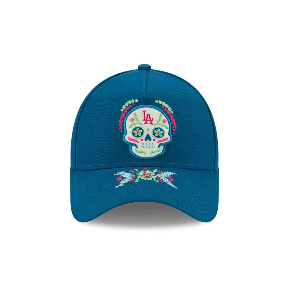 Pictured is this MLB Day Of The Dead LA Dodgers 9FORTY A-Frame cap in blue. 3