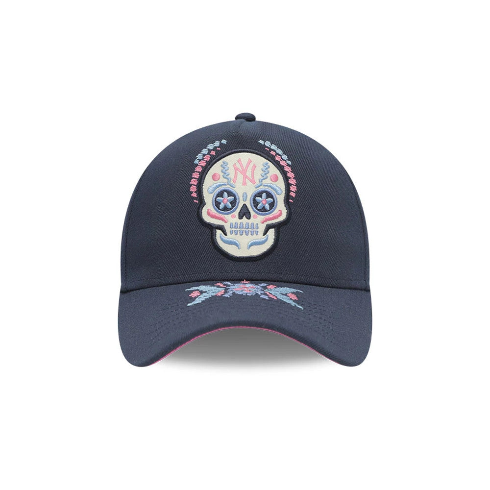 Pictured is this MLB Day Of The Dead New York Yankees 9FORTY A-Frame cap in dark blue. 2