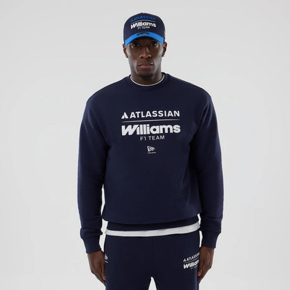 The model is wearing this Atlassian Williams F1 Team Oversized Crew Neck Sweater in navy. 1