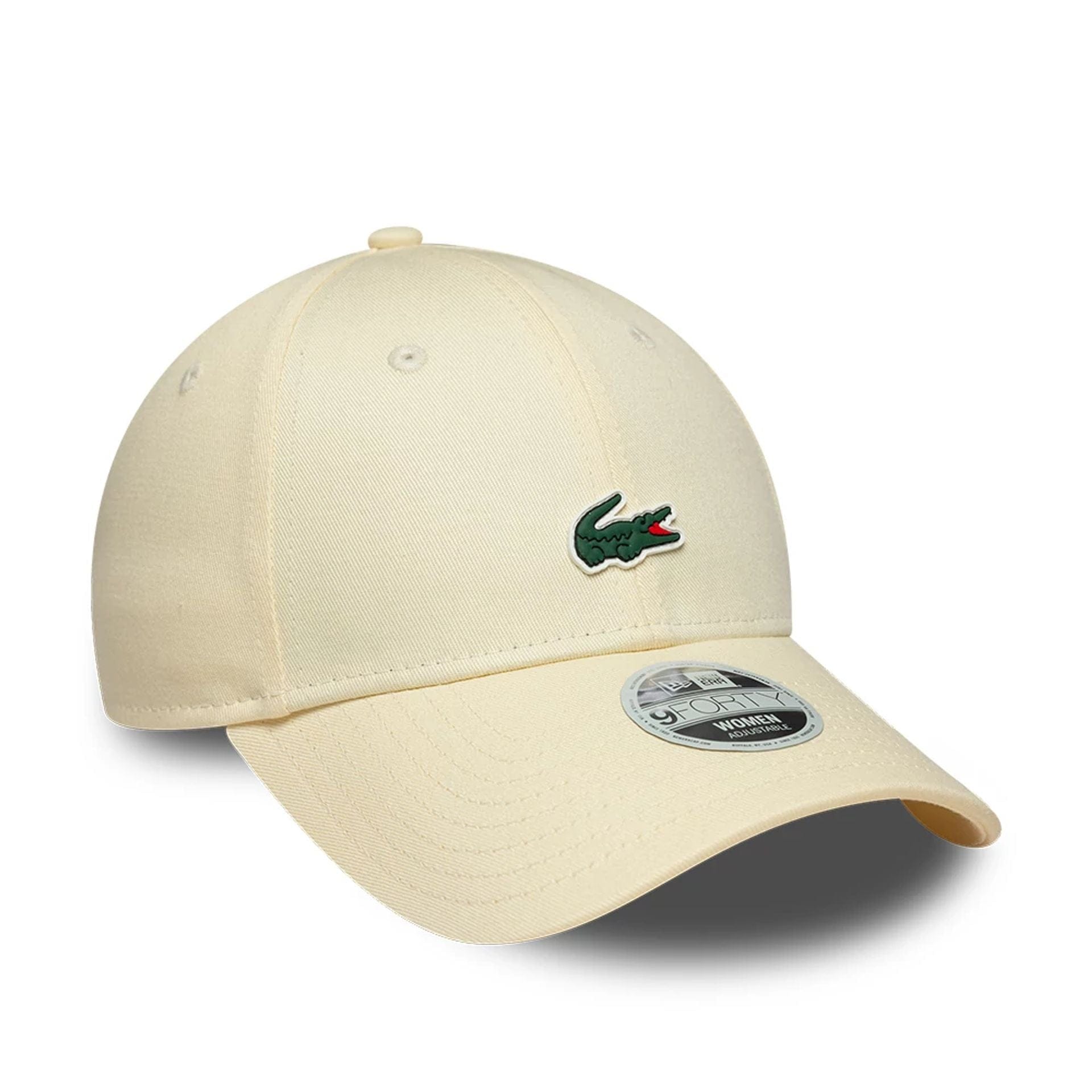Pictured is this Womens Lacoste X New Era 9FORTY cap in light beige. 3