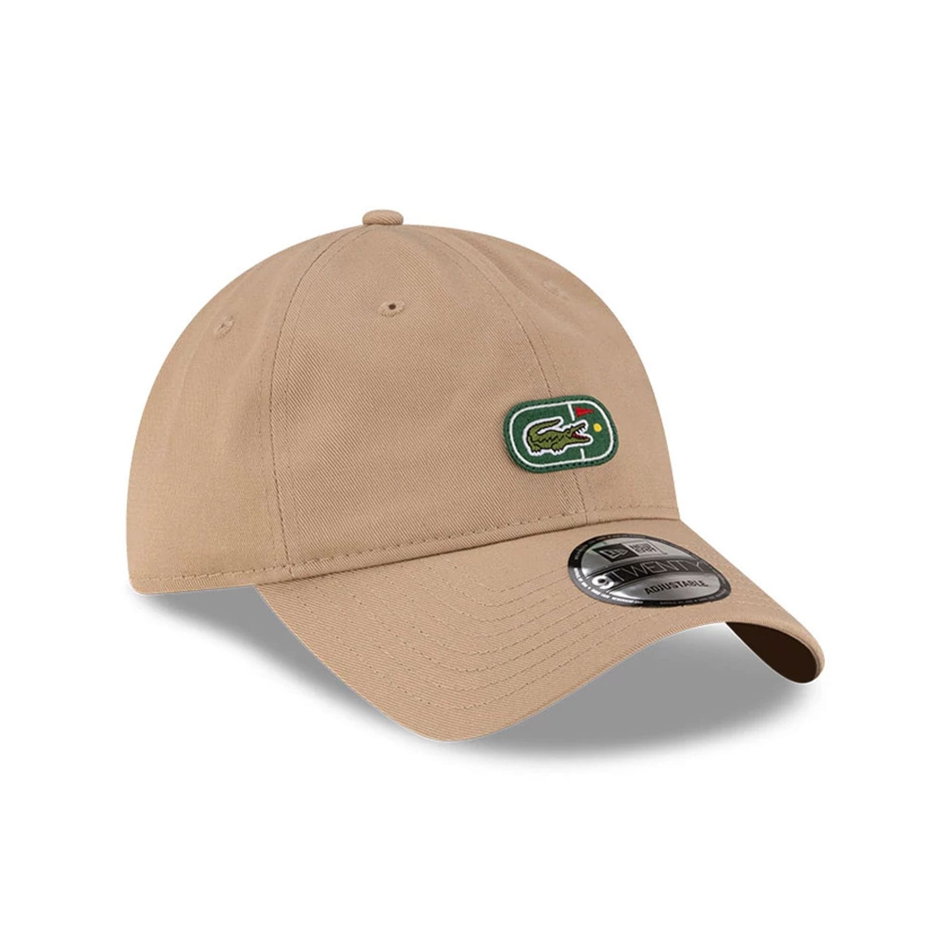 Pictured is this Lacoste X New Era Golf 9TWENTY cap in beige.  1