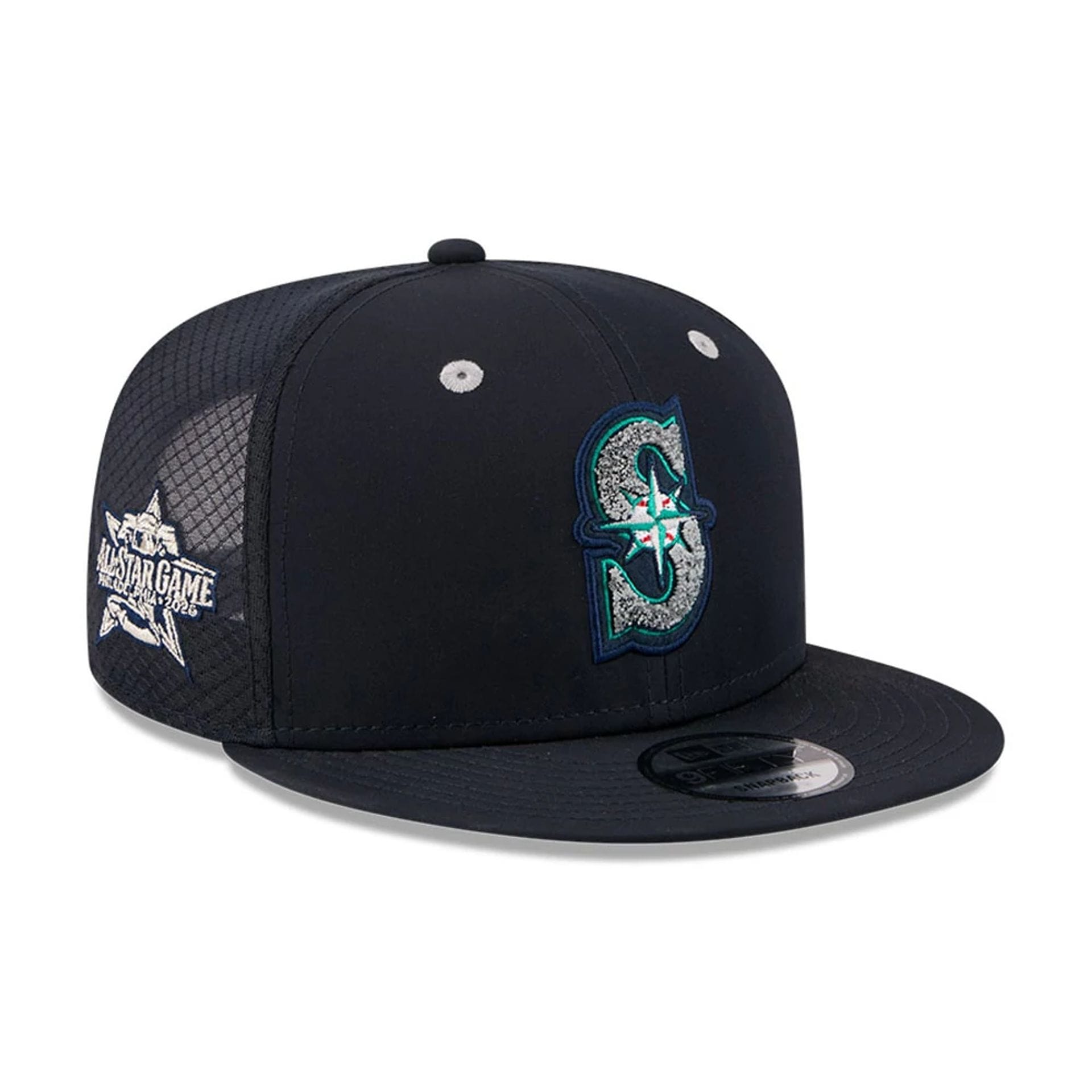 Pictured is this MLB All Star Game Seattle Mariners 9FIFTY Snapback cap in navy. 1