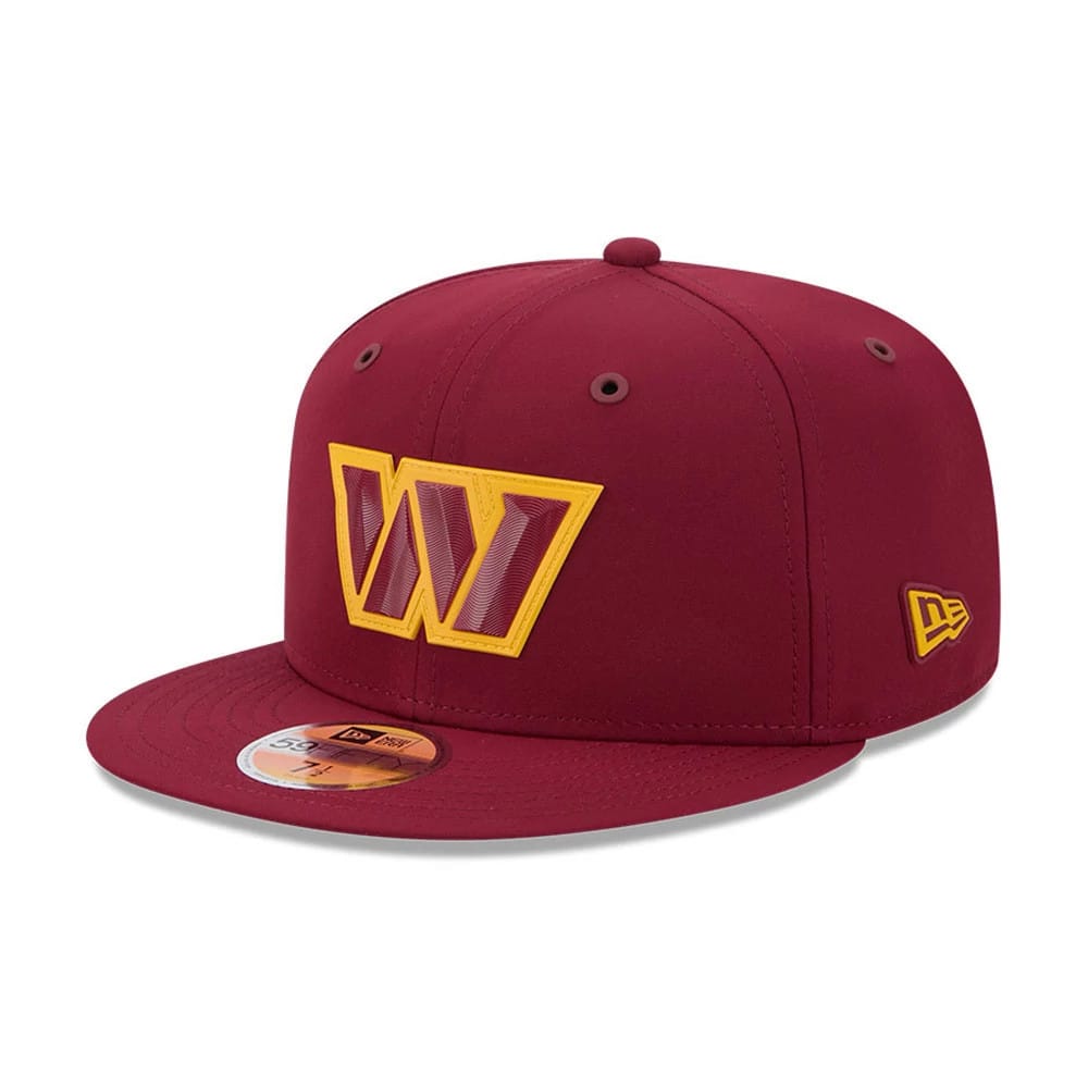 Pictured is this NFL Sideline 2026 Washington Commanders 59FIFTY Fitted cap in dark red. 1