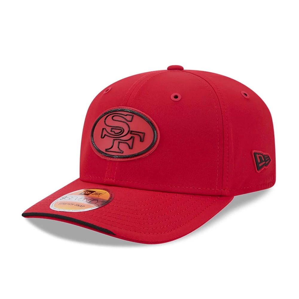 Pictured is this NFL Sideline 2026 San Francisco 49ers 9SEVENTY Stretch Snap cap in red. 1
