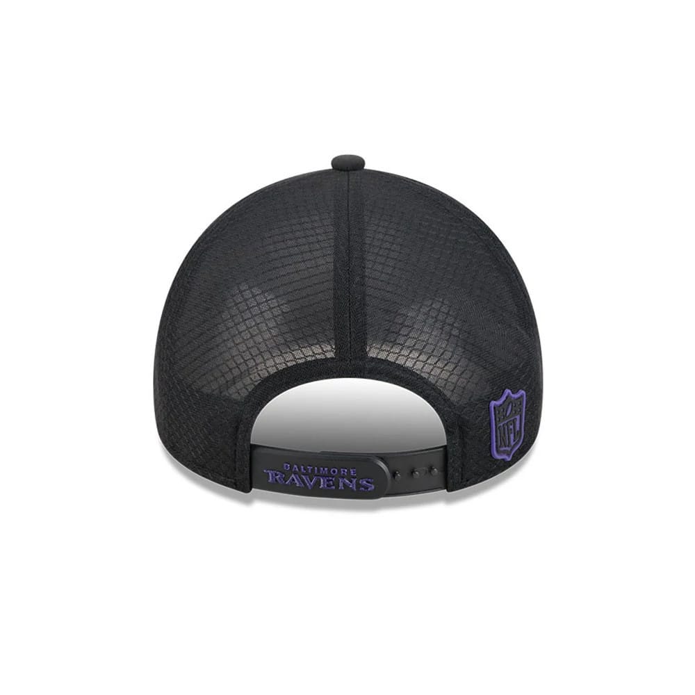 Pictured is this NFL Sideline 2026 Baltimore Ravens 9FORTY Apex cap in black. 6