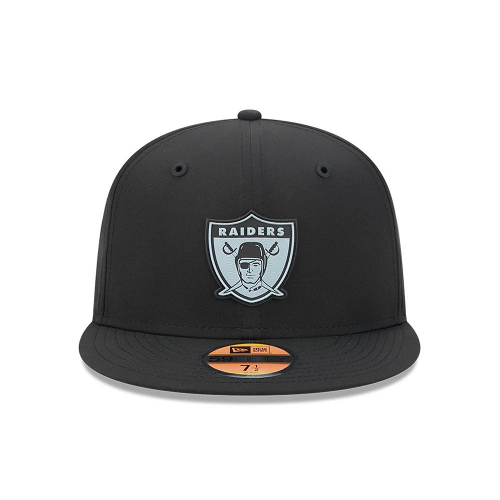 Pictured is this NFL Sideline 2026 Las Vegas Raiders 59FIFTY Fitted cap in Black. 14