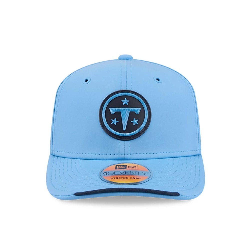 Pictured is this NFL Sideline 2026 Tennessee Titans 9SEVENTY Stretch Snap cap in pastel blue. 2