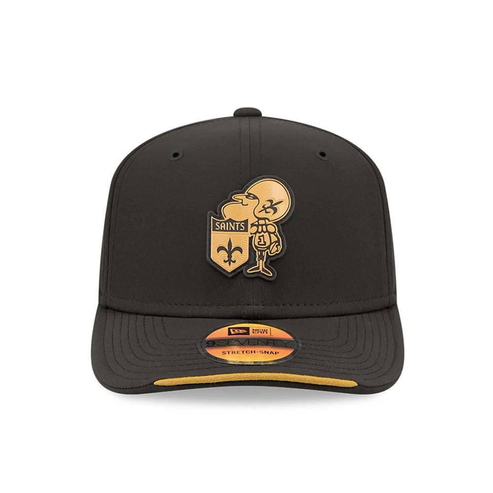 Pictured is this NFL Sideline 2026 New Orleans Saints 9SEVENTY Stretch Snap cap in black. 2