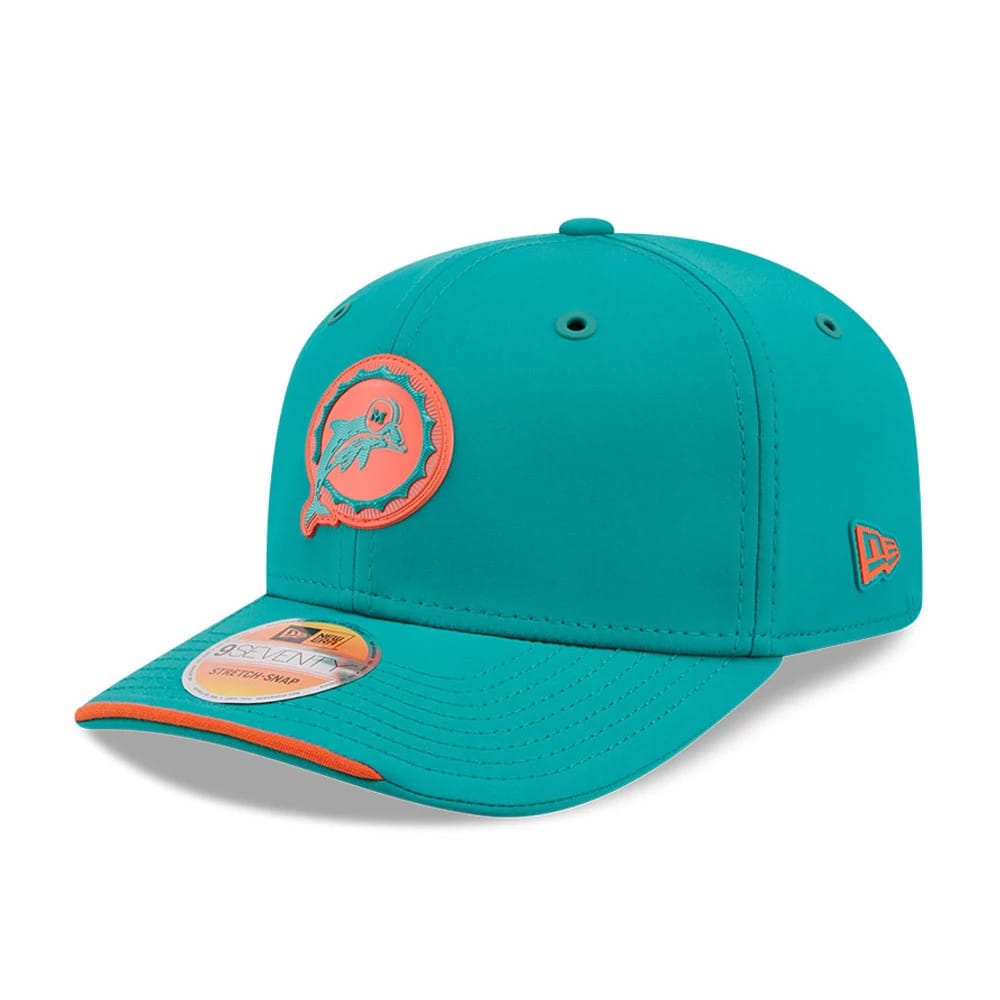 Pictured is this NFL Sideline 2026 Miami Dolphins 9SEVENTY Stretch Snap cap in turquoise. 1