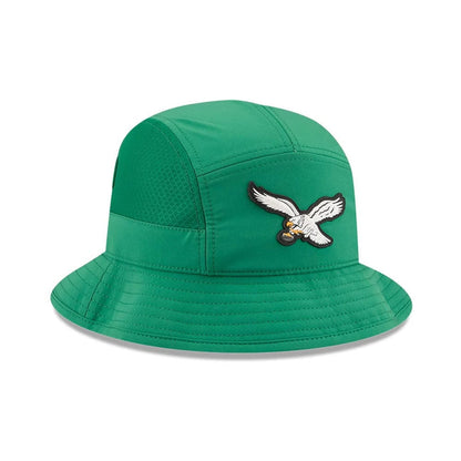 Pictured is this NFL Sideline 2026 Philadelphia Eagles Stretch Bucket cap in Green. 3